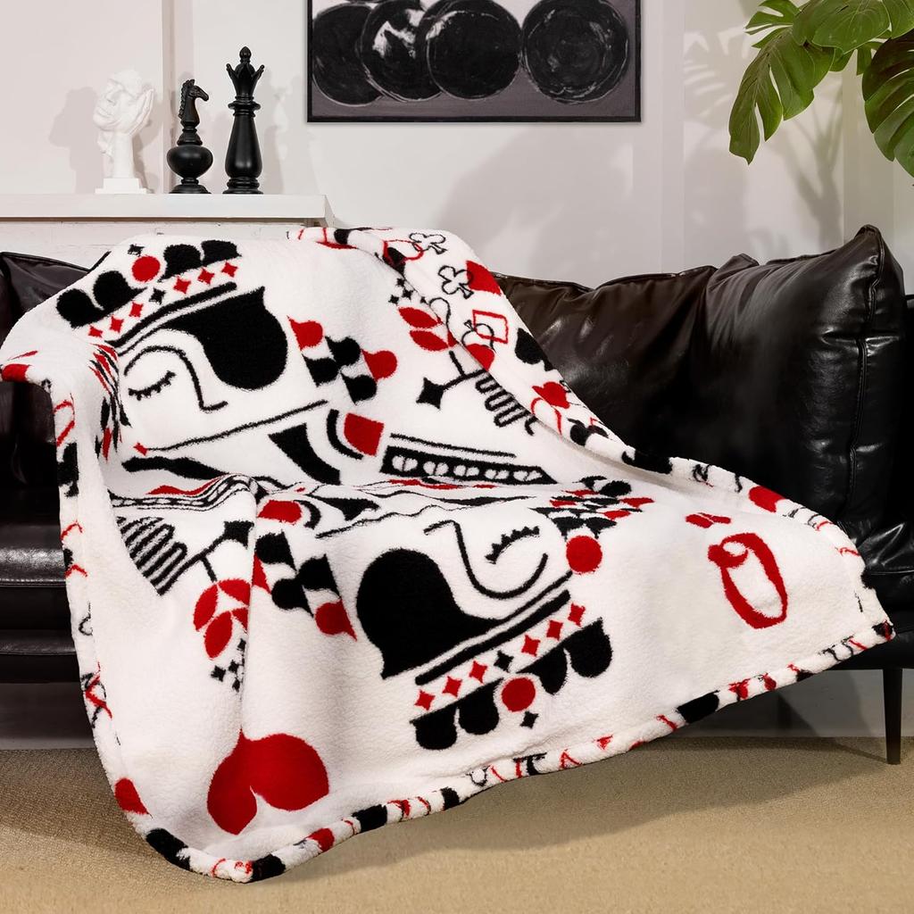 Blunique Throw Blanket UltraSoft DoubleSided Sherpa Warm  Cozy for Living Room Bedroom or Outdoor Use Poker Print X Inches Black