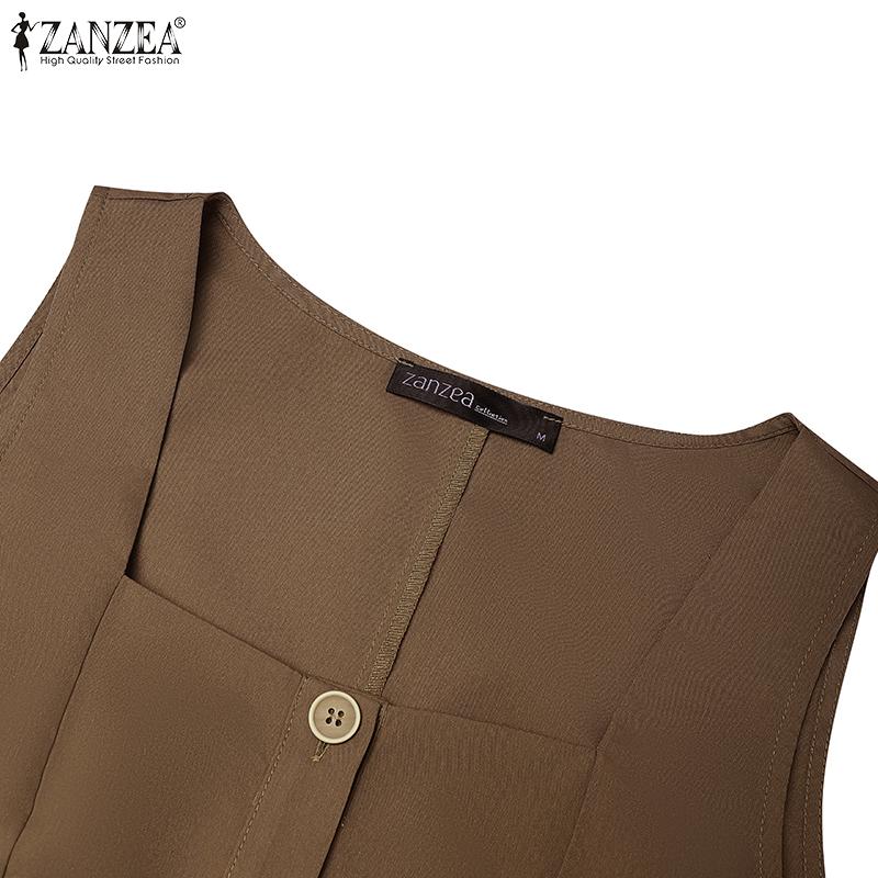 ZANZEA Women Square Collar Summer Casual Sleeveless Dress