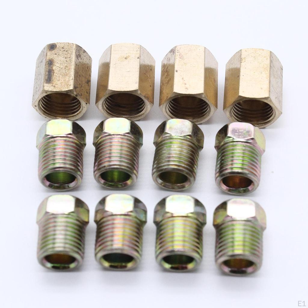 12x 1/4" Brake Line Fittings Brass Unions 7/16-24 Inverted Kit Adapter Auto Replacement