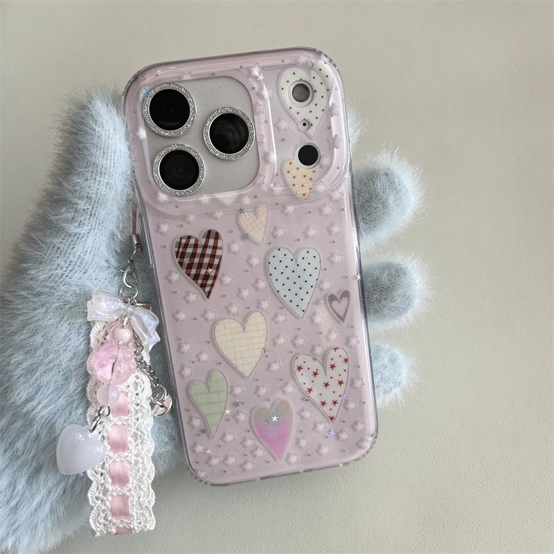 Colorful Glitter Hearts & Stars Phone Case for iPhone 17/16 Pro Max/15/14