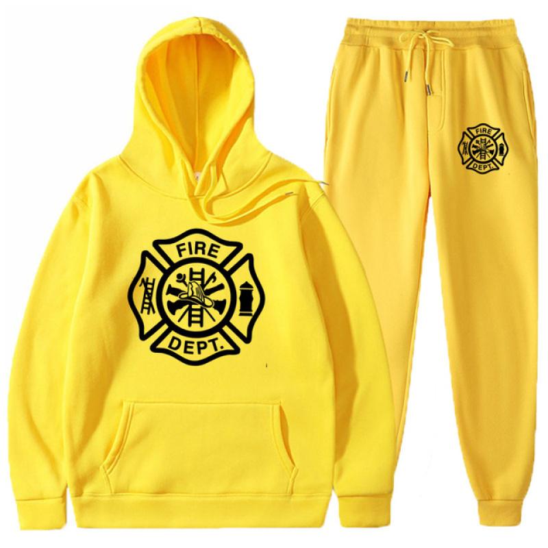 Fire Rescue Firefighter Solid Color Tracksuit Men Set New Casual Men's Hoodies + Pants Two-Piece Tracksuit Sportswear Set Unisex