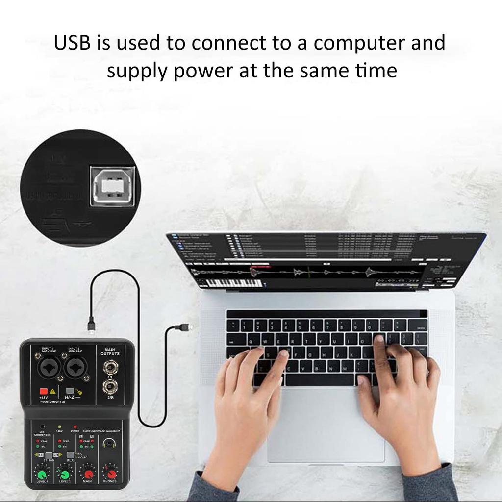 Stable High Precision USB Portable 48V Compact Sound Mixing Mixing Board for Music Home Internet Karaoke 2-Channel Mixer, Performance, Console,