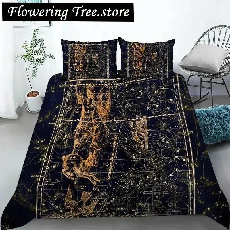 Constellation Duvet Cover Yellow Constellation King Size Bedding Set For Astronomy Enthusiast Soft Twin Polyester Quilt Cover