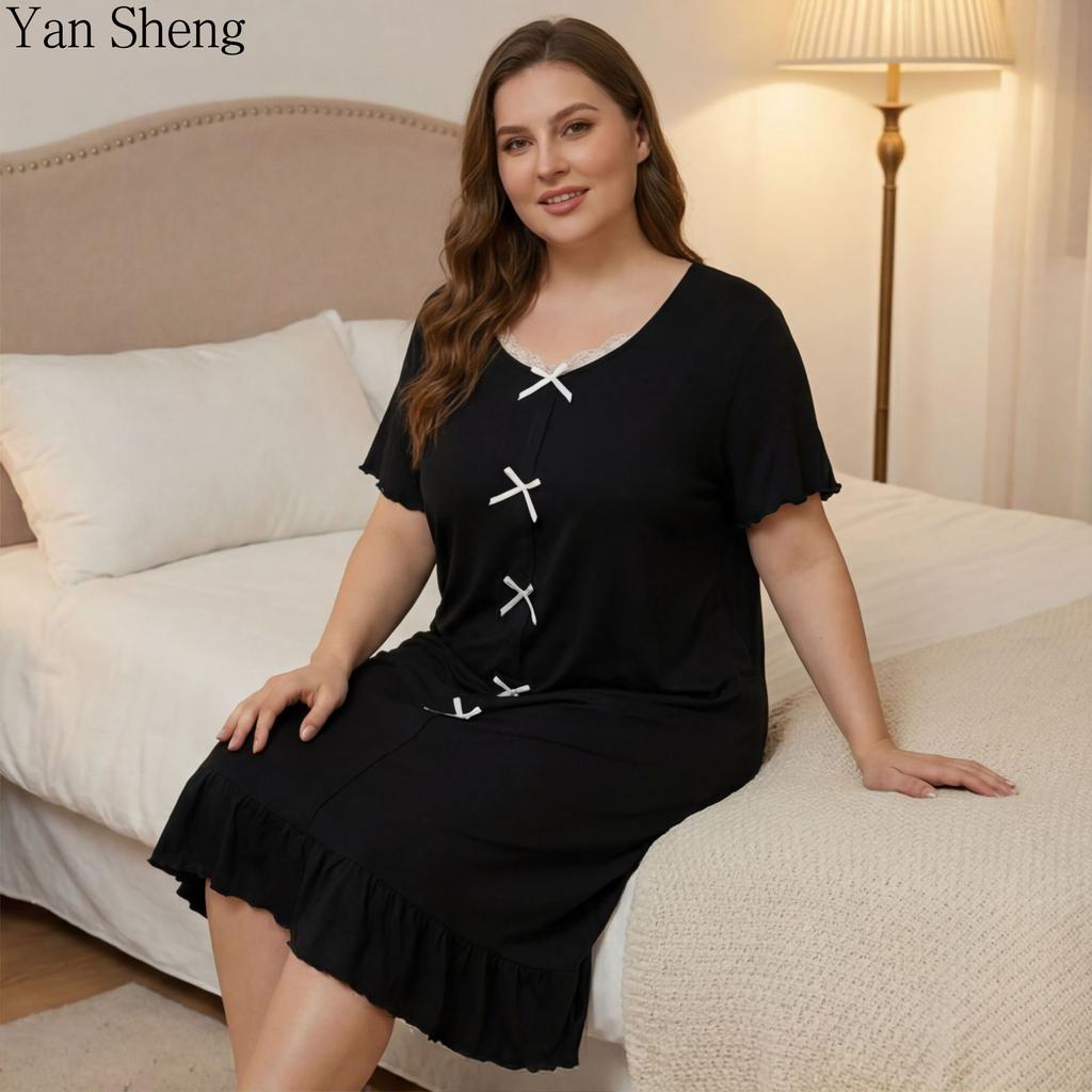 Plus Size Women Solid Color Long Nightgown, Short Sleeve Crew Neck Loose Maxi Sleep Dress, Soft Casual Loungewear
