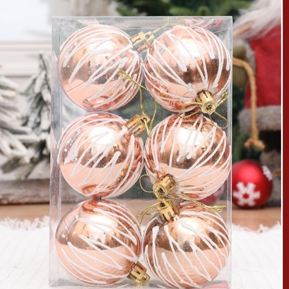 6 szt./pudełko Galwanizowane Malowane Kule Ozdoba na Choinkę Plastikowy Wisiorek Wisiorek Pudełka na Prezenty Noworoczne Świąteczne