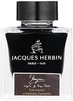 Jacques Herbin Artist Creation Shogun Ink for Fountain Pens and Dip Pens, Black with Gold and Red Particles, 50ml (hbj13209)