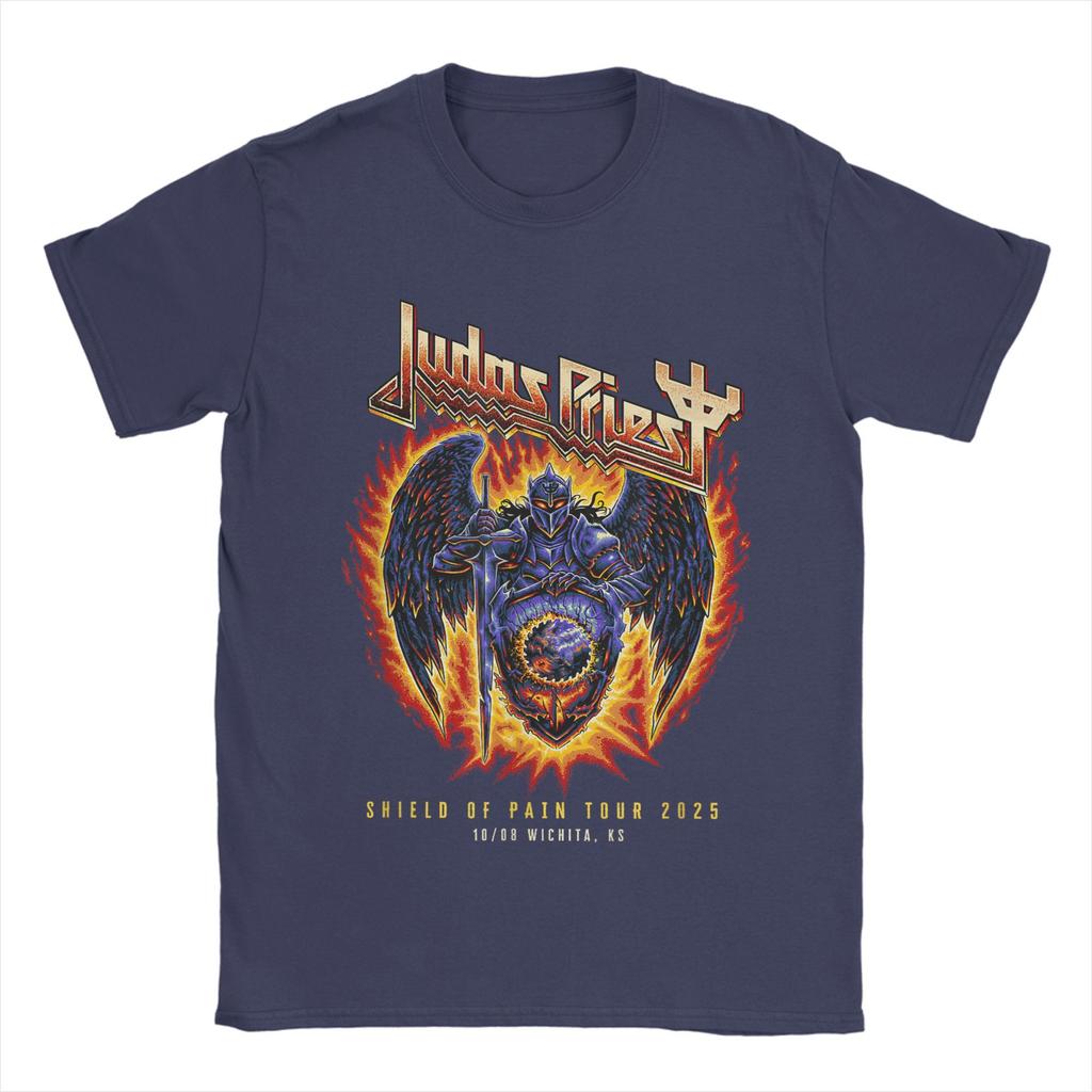 Men's Judas Priest  Shield Of Pain Tour 2025 T Shirt Band 100% Cotton Merch Casual Short Sleeve Round Neck Tee Plus Size T-Shirt