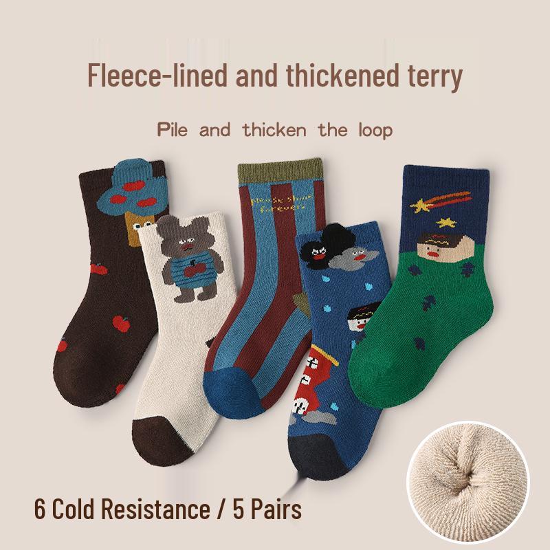 

Children s Cartoon Thickened Warm Mid-Calf Socks with Plush Lining - Autumn & Winter Style for Boys L (6-8 years, foot length 18-20cm)