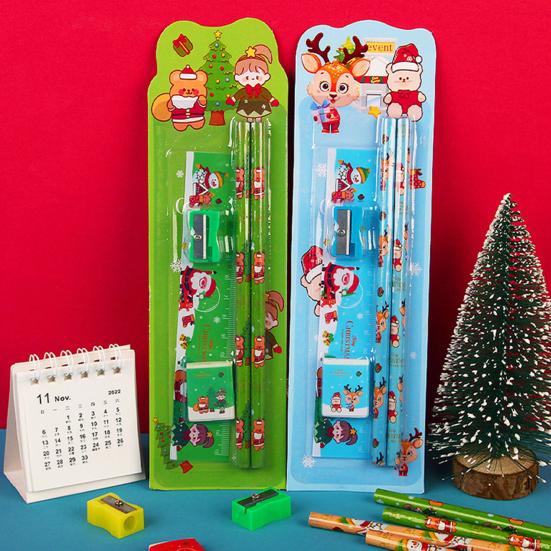 Vánoční tématická sada tužek Santa Sněhulák Los Tužka s ořezávátkem a gumou Dětské kreslicí potřeby na sváteční dárky školní ceny