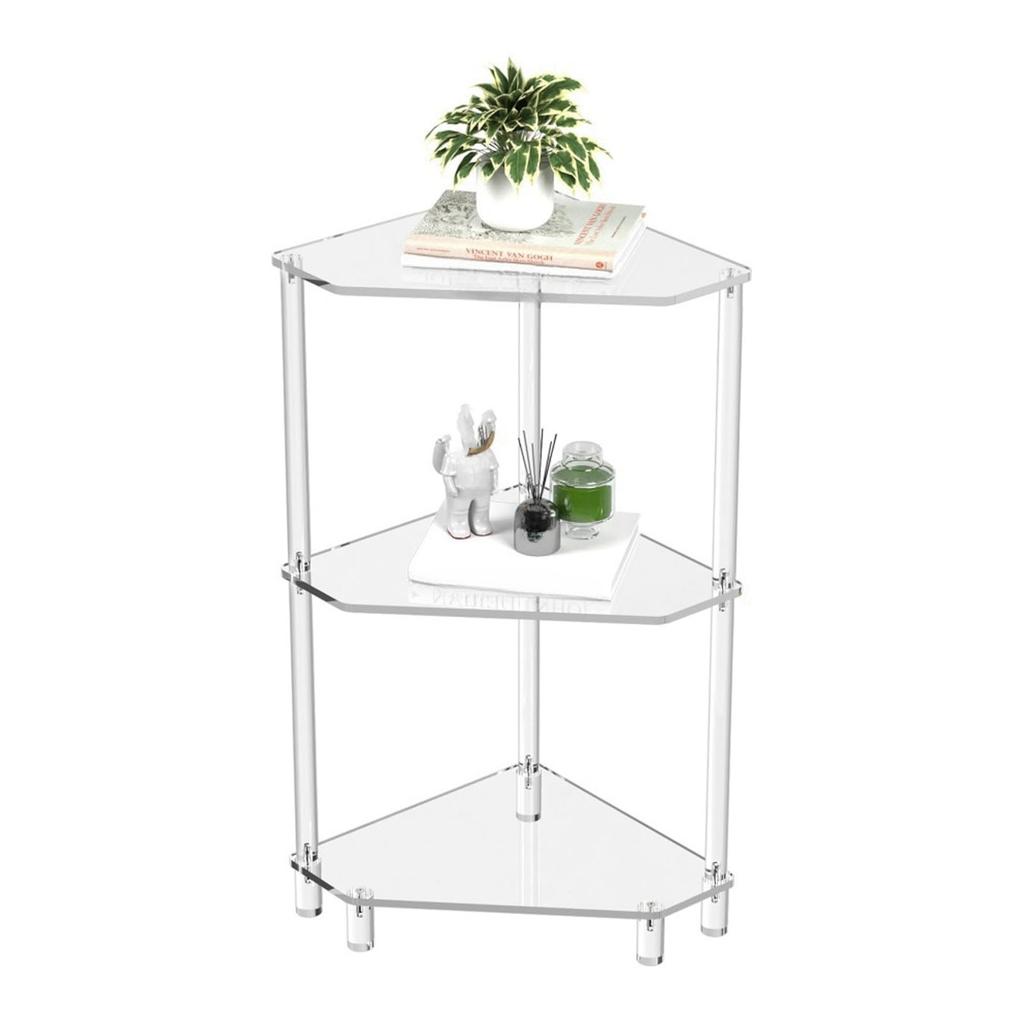 Acrylic End Table, 3-Tier Corner Side Table, Corner Coffee Table for Living Room, Bedroom, Bathroom Balcony, Rack Storage Shelf