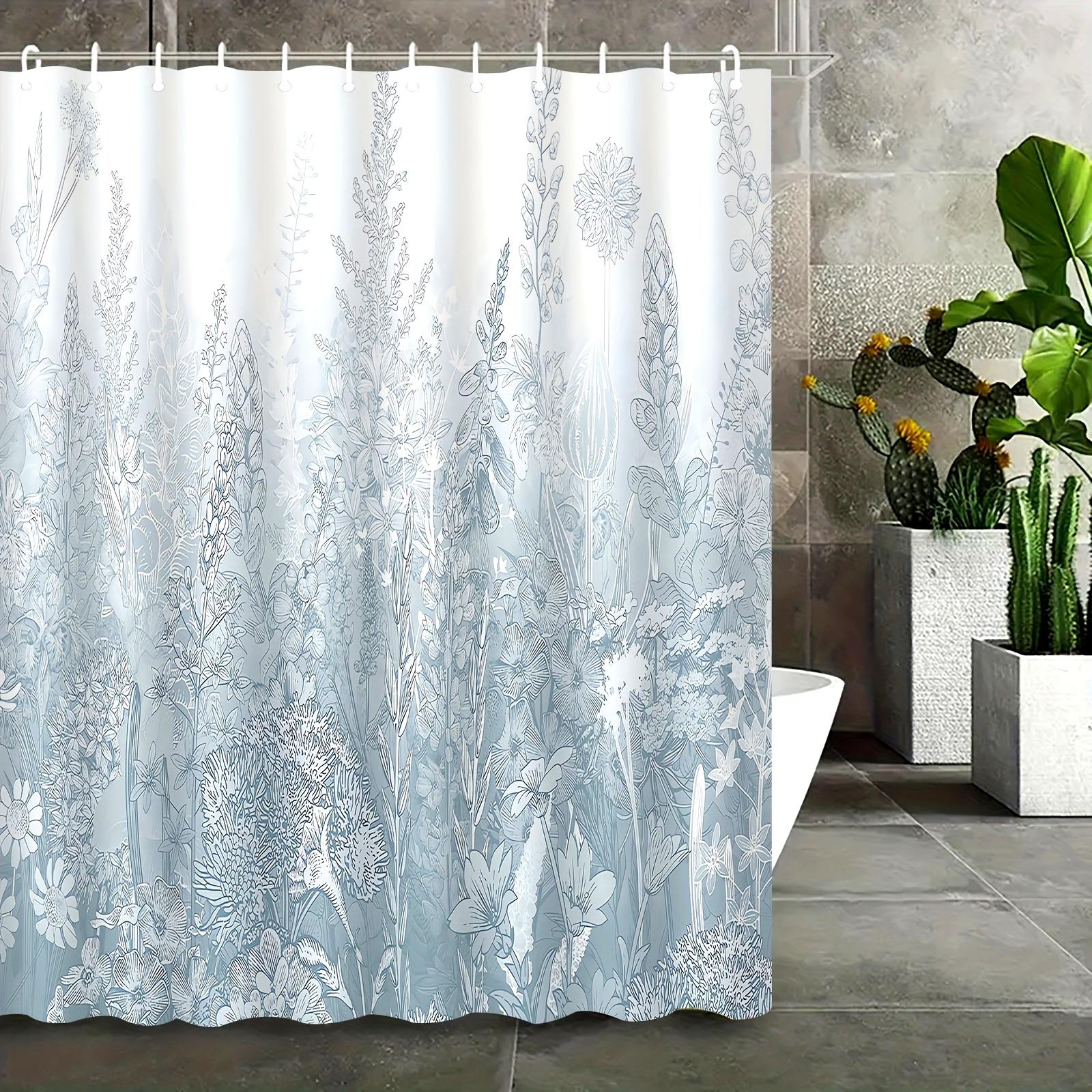 

1Pcs Floral Pattern Print Home Bathroom Decor With Hooks Polyester Fabric Shower Curtain Easy To Install Ready W60H190(CM)-1 Pcs
