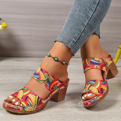 Nouvelles pantoufles de plage graffiti cool pantoufles à une bride femmes couleur légère talon épais grande taille talon haut