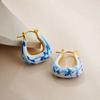 User Friendly Ceramic Ear Clip Blue Floral Pattern Dangle Earring Sturdy Copper Material Office And Casual Accessory