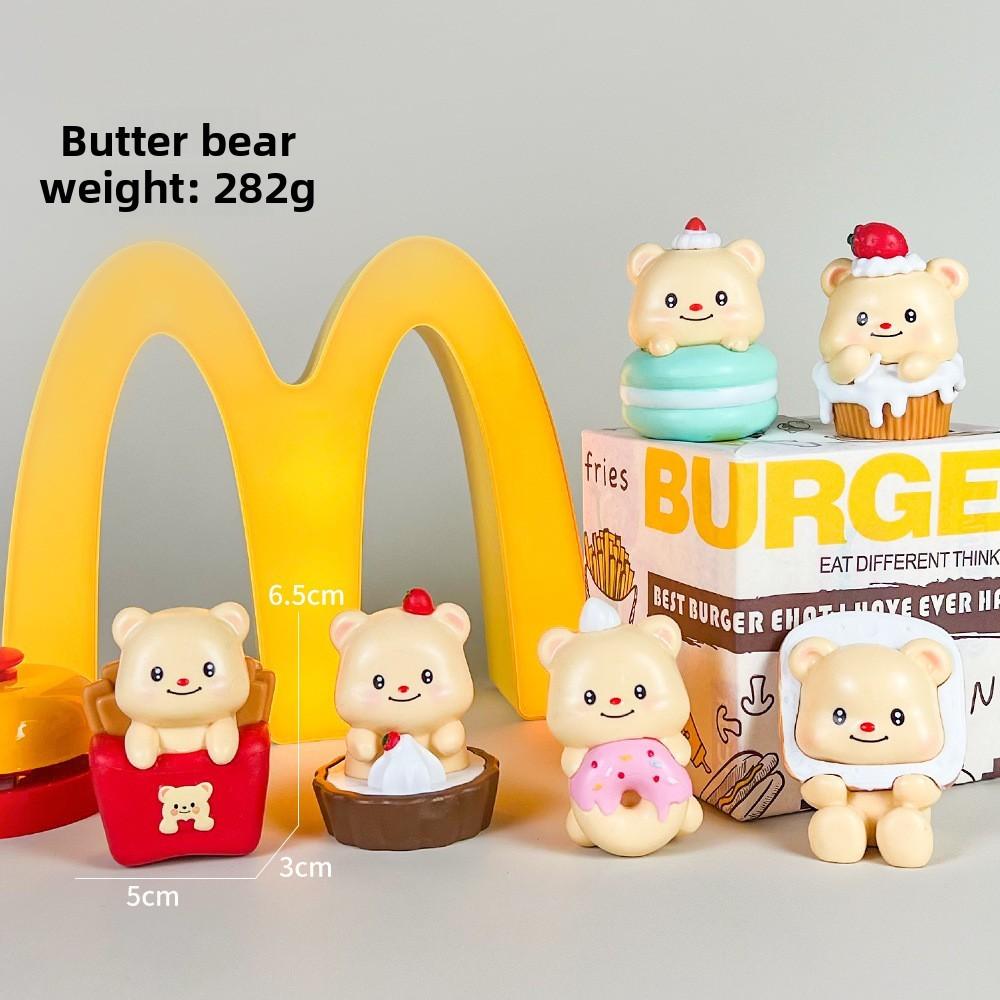 Bear Butter Cute Donut Burger Swing Food Series Model Ornament Set Desktop Decor