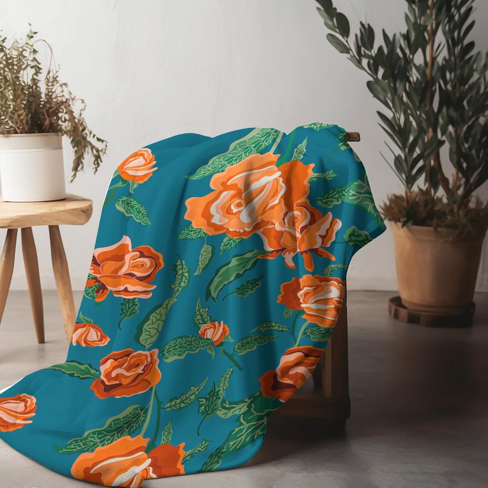 Plush Velvet Floral Blanket with Large Red Roses for Sofa Bed Living Room Bedroom Decoration Gift