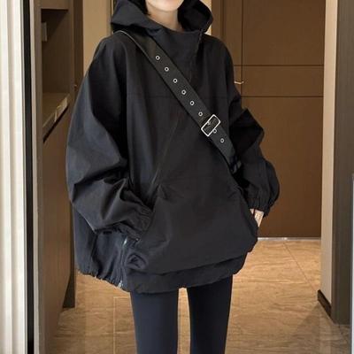 Spring 2024 Women's Asymmetrical Zipper Hooded Windbreaker