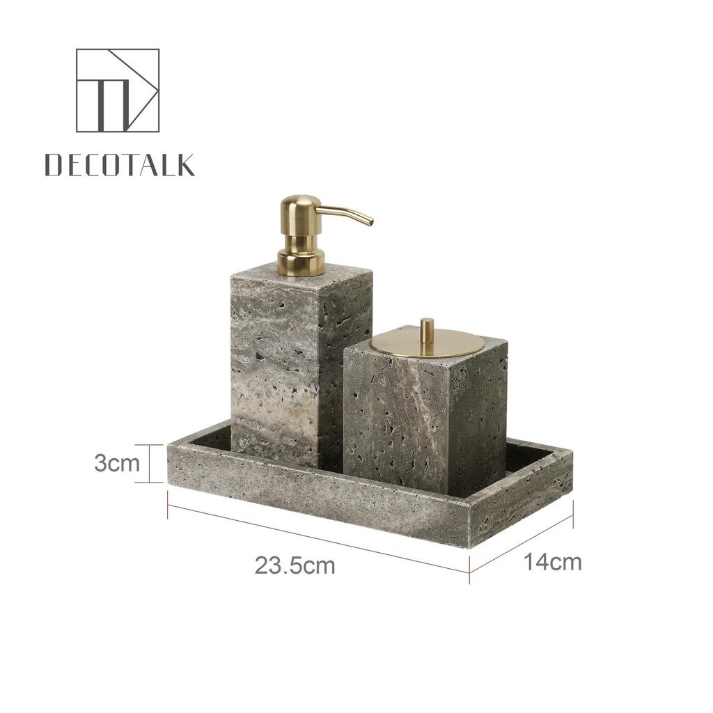 Set da Bagno Travertino Grigio Argento Wabi-Sabi: Vassoio e Decorazione per Lavabo.