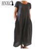 HNXC Women's Fashion Summer Spring Solid Color Print Short Sleeve O-Neck High Waist Casual Dresses