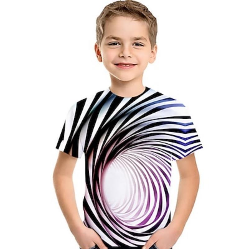 Easter Boys 3D Geometric Rainbow Optical Illusion T Shirt Tee Short Sleeve 3D Print Summer Active Sports Streetwear Kids 2-12 Years