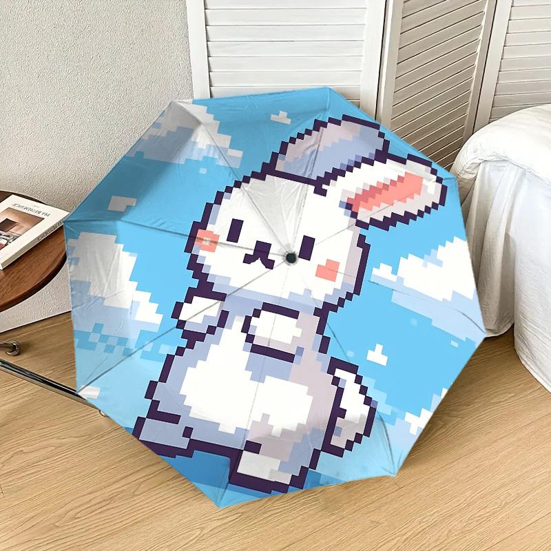 Adorable Pixel Art Rabbit Umbrella: Perfect for Outdoor Adventures, Auto-Opening & Closing, Lightweight and Durable, Ideal Travel Accessory 002