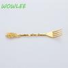 2PCSEuropean Dessert Fruit Fork Stainless Steel Long Handle Cake Snack Fork Embossed Tableware Salad Fork Kitchen Utensils