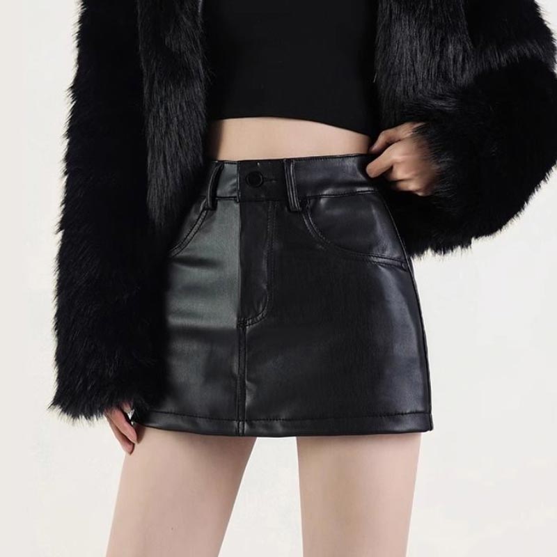 

Мини-юбка из искусственной кожи для женщин, осень-зима, сексуальная черная юбка-шорты А-силуэта, высокая талия, винтажная одежда 2000 года XL чёрный