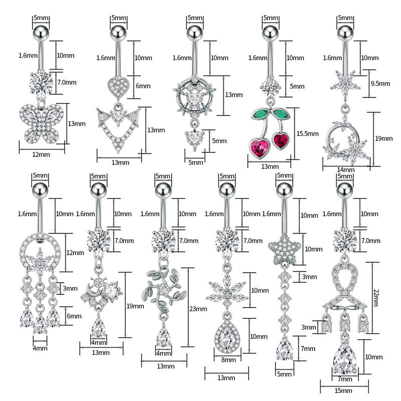 Heart Flower Long Pendant Belly Button Ring For Women Girls Body Piercing Belly Ring Stainless Steel Belly Button Ring