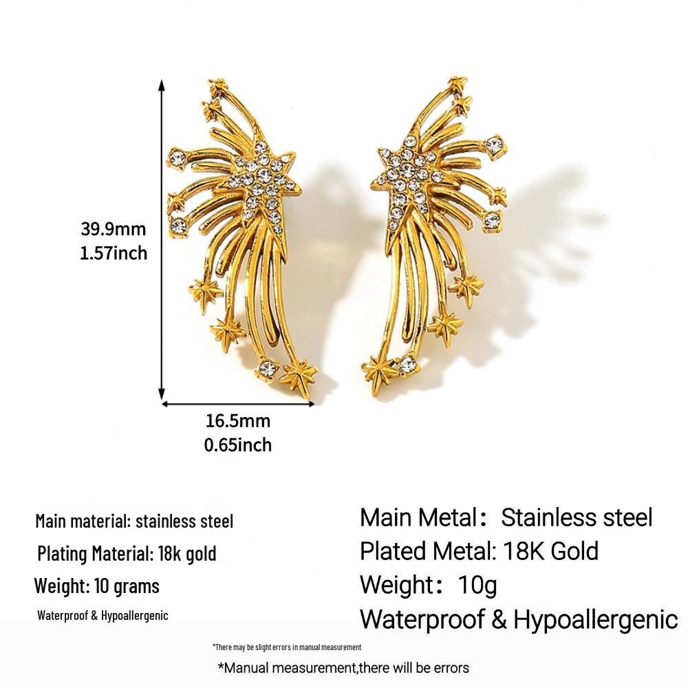 Ying Tai 18K Gold Plated Stainless Steel Earrings with Crystal Wings and Zirconia Studs