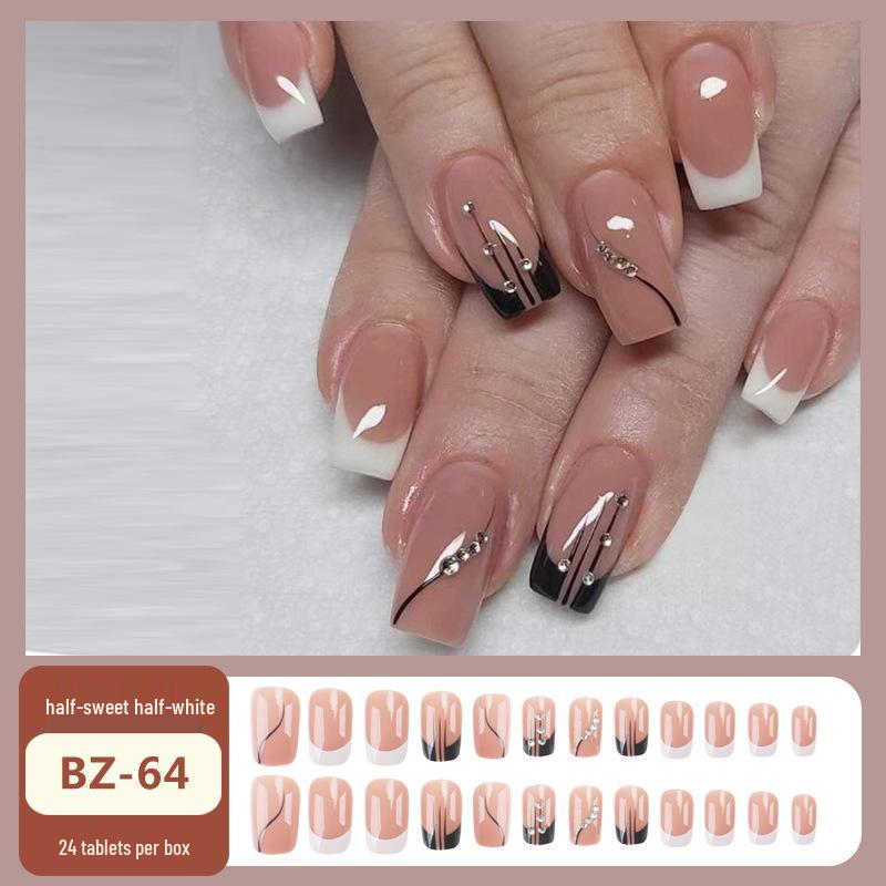White French Rhinestone Removable Fake Nail Patches