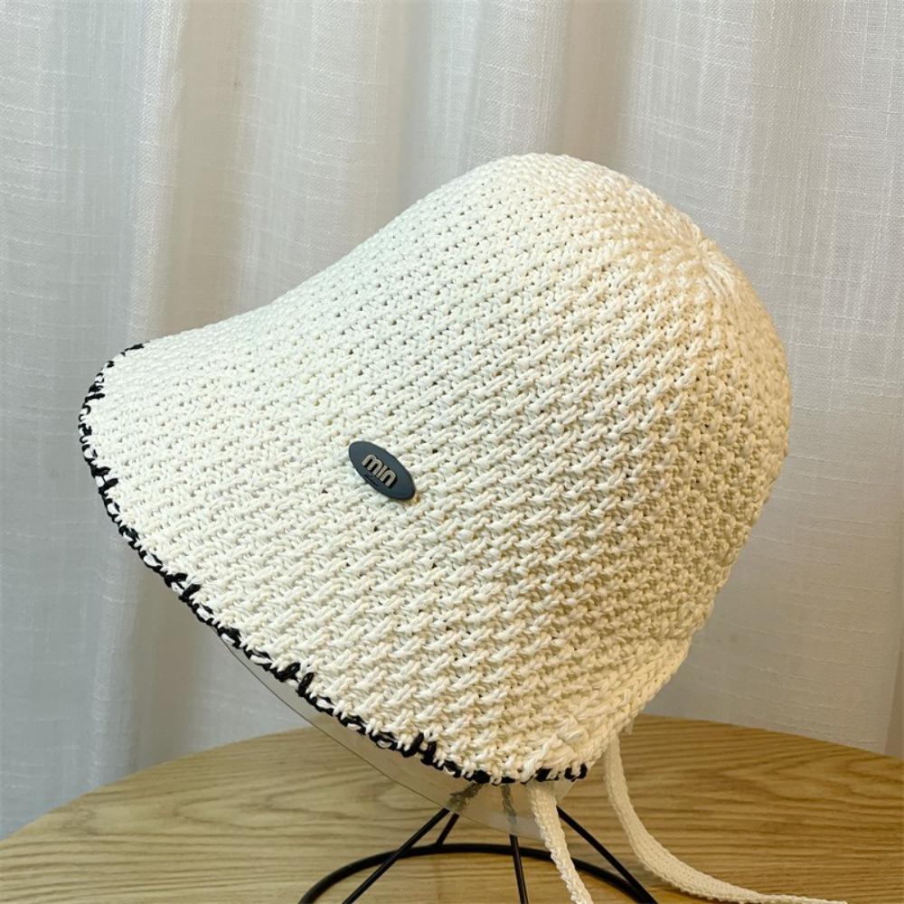 Woven Bucket Hat Acrylic Fiber Fisherman Hat Fashion Beach Sun Hat  for Women
