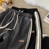 Men's Spring and Autumn Side Striped Loose Straight Sports Pants, High Street Ruff Handsome Corduroy Casual Pants
