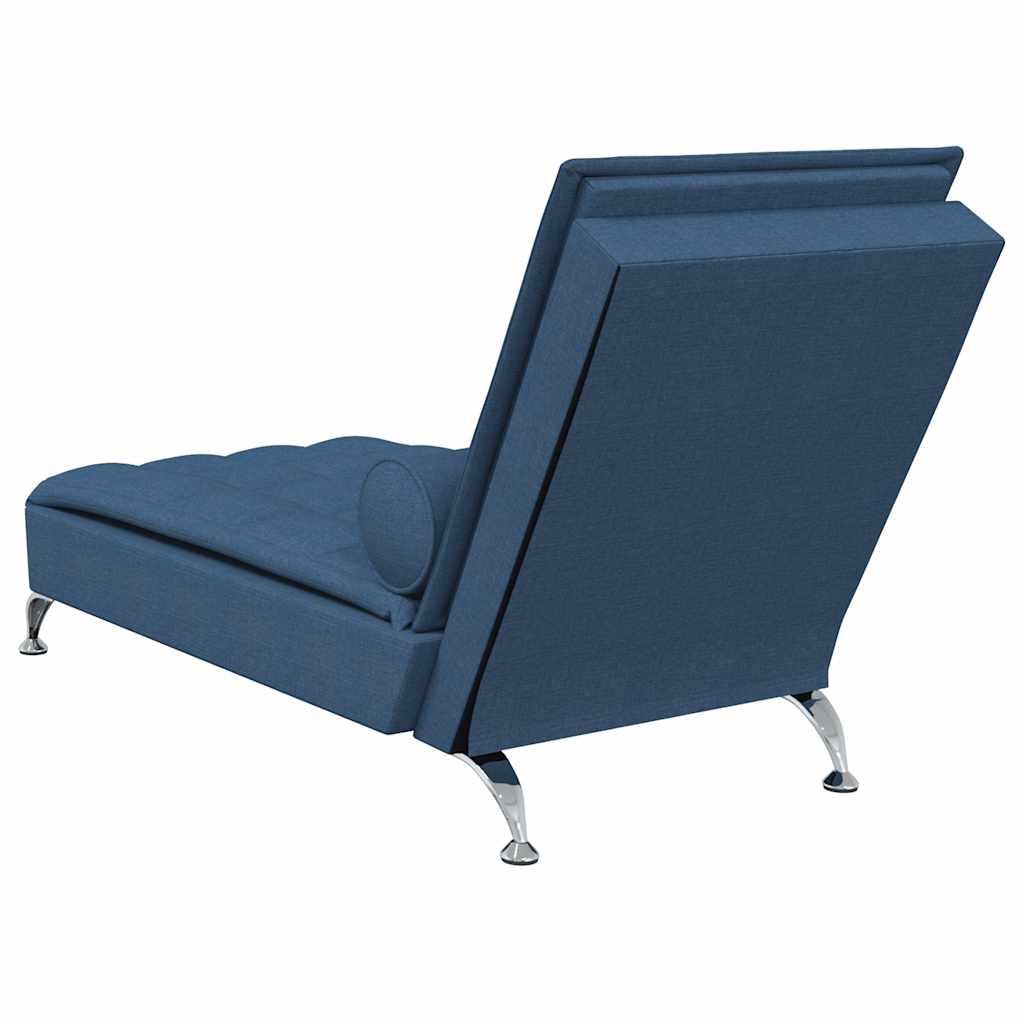 Massage Chaise Longue with Neck Roll Blue Fabric