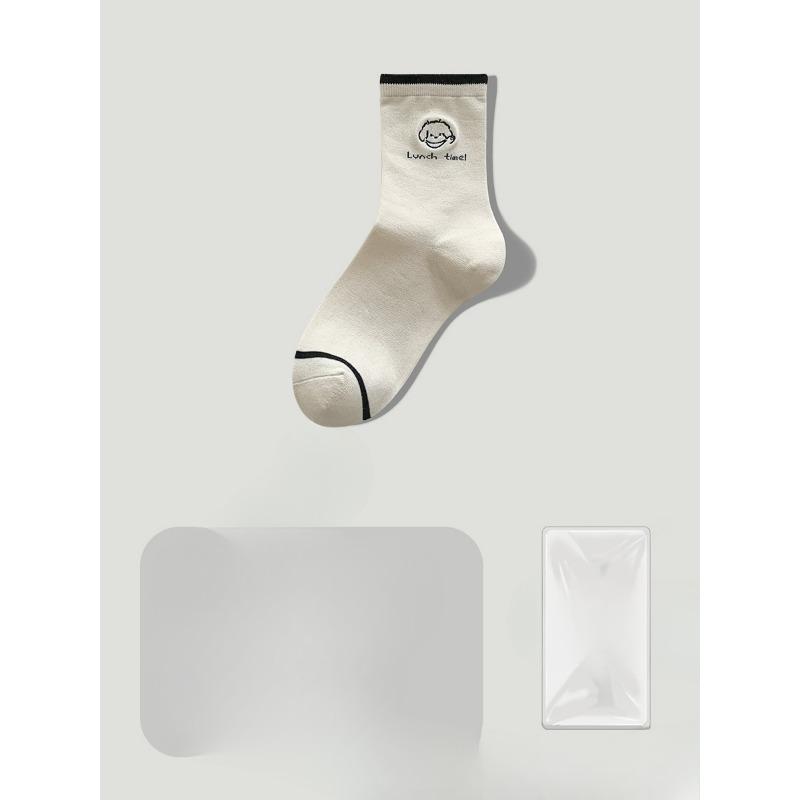 

Женские летние полосатые милые вышитые дезодорирующие влагопоглощающие бесшовные дышащие хлопковые носки средней длины 1 pair