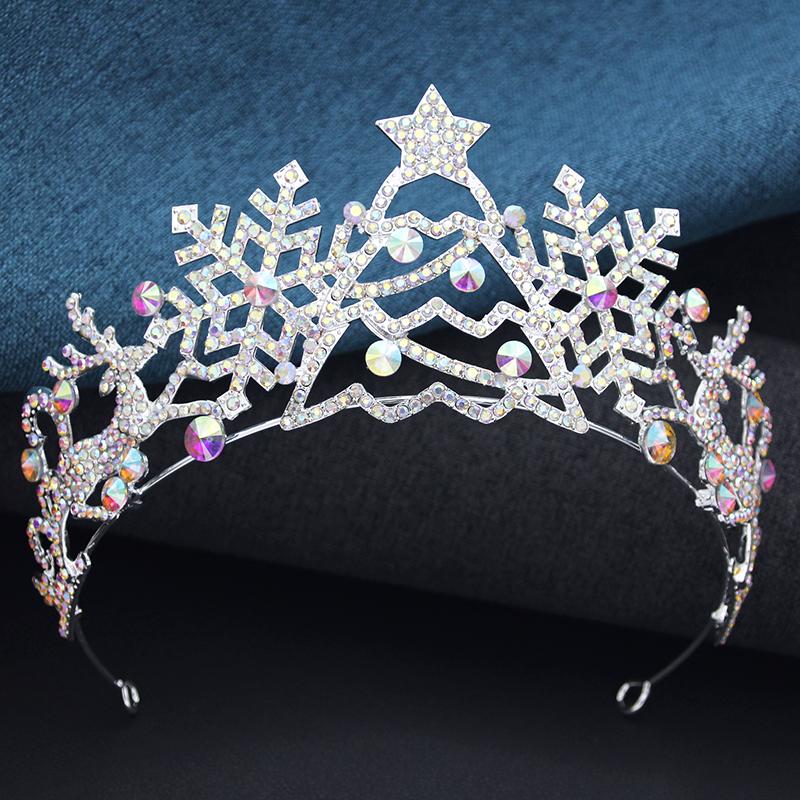 New Year Red and Green Colors Tiaras Headbands for Christmas Crown Rhinestone Stars Crown Hair Jewelry Gifts Accessories