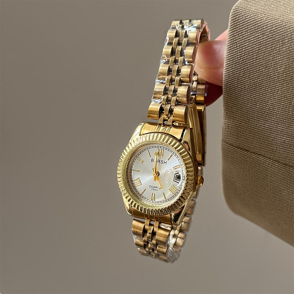 Orologio Barsh Gold Disc con Cinturino in Acciaio e Calendario da Donna Squisito Retrò Casual Sud Est Asiatico Orologio al Quarzo