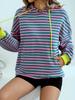 European and American women's clothing autumn and winter new striped hooded contrasting color loose long-sleeved sweater