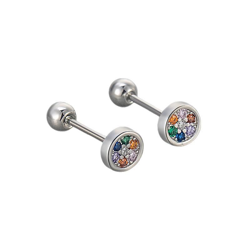 Light Luxury Round Colored Diamond Stud Earrings For Women Screw Back Comfortable Sleep In Hoops Niche Design Jewelry
