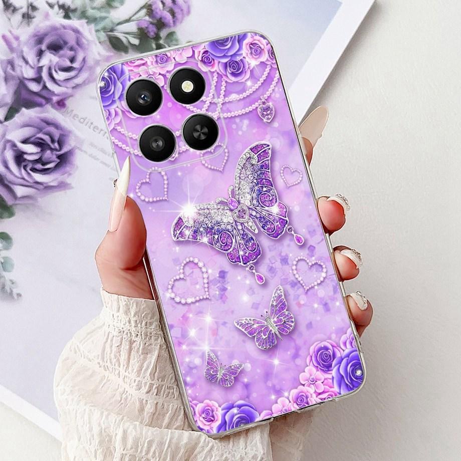 Weiche dünne transparente Silikonhülle für Huawei Honor 400 Smart Funda Honor X7D Katze Rose Blume Drache Mode Stoßfester Stoßfänger