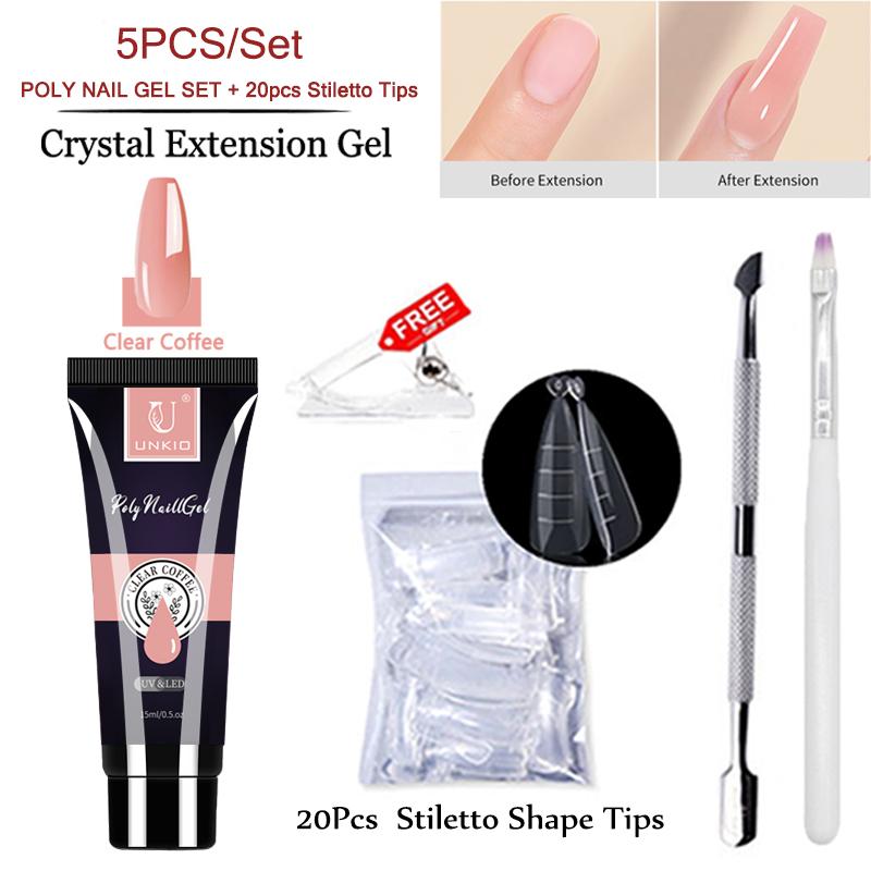 

UNKIO Poly Nail Get Set UV LED Быстрое наращивание шпильки Двойная форма Строительный гель для ногтей Маникюрный набор Гель-лак Мини-набор