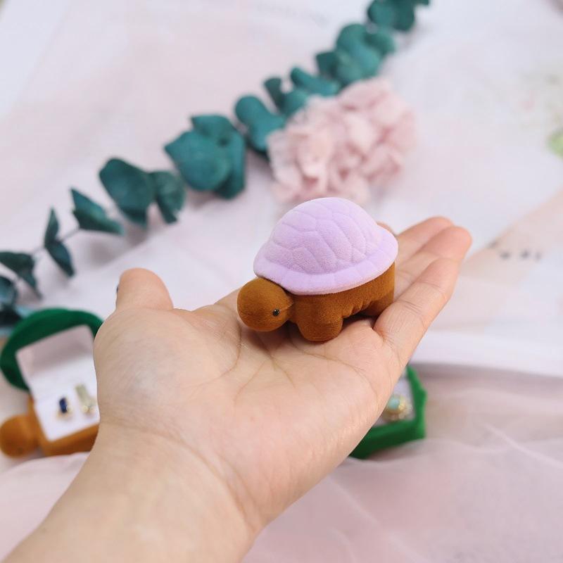 Мультяшная милая коробочка для колец, коробочка для украшений в форме черепахи, бархатная коробочка для серег, флокированная коробочка, изысканная подарочная коробочка для украшений C