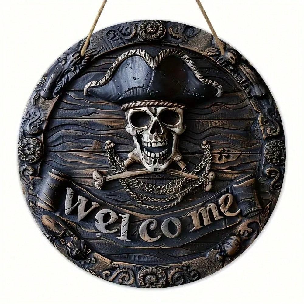 Metal Wall Art Pirate Skull Welcome Sign Home Decor Halloween Gift