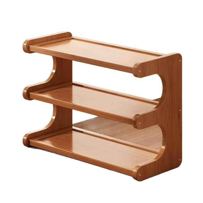 Mini Wooden Desktop Bookcase & Tea Table Storage Rack with Cup Holder - New Chinese Style