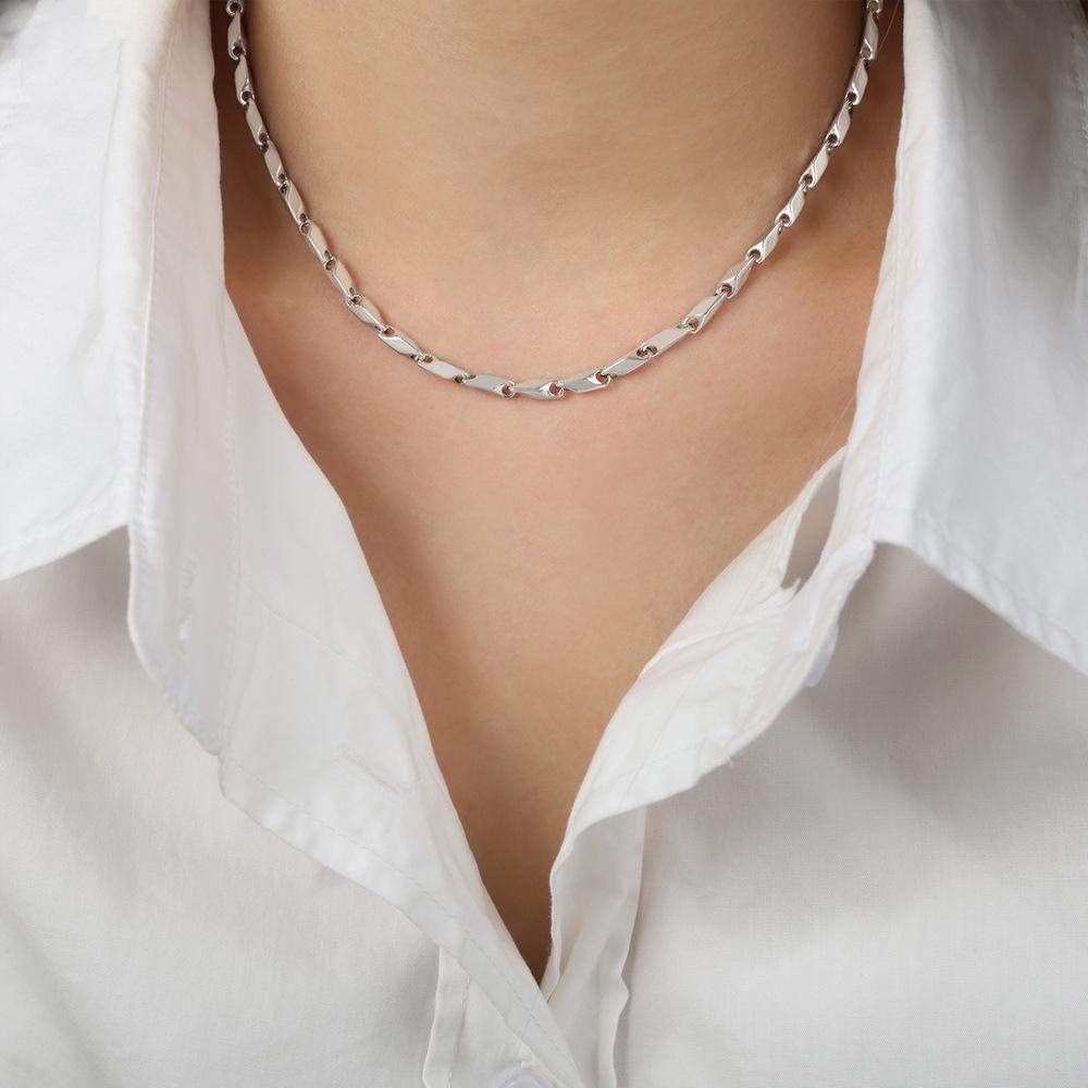 Light Luxury Gold And Steel Color Matching Bamboo Joint Geometric Texture Necklace Titanium Steel Personality Temperament Clavicle Chain