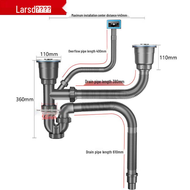 Larsd Kitchen Double Sink Drain Pipe Set