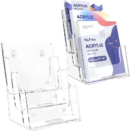 Brochure Holder 6x9 Inch 3 Tier Acrylic Literature Holders Clear Plastic Flyer Display Stand for Pamphlets, Booklets, Menus, Multi Purpose Organizer