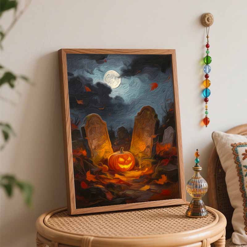 Digital Halloween Pumpkin Moon Oil Painting Art Coloring Painting Handmade Diy Home Decoration Painting