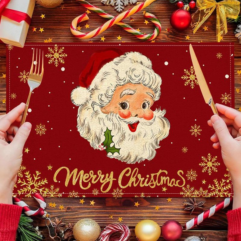 Linen Christmas Santa Claus Placemats Kitchen Dinging Table Decor Christmas Decorations for Home 2026 Navidad New Year Table Mat