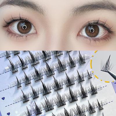 Künstliche Wimpern, natürliche Simulation, dicke Locken, dünner Stiel, einzelnes Büschel, segmentierte künstliche Wimpern