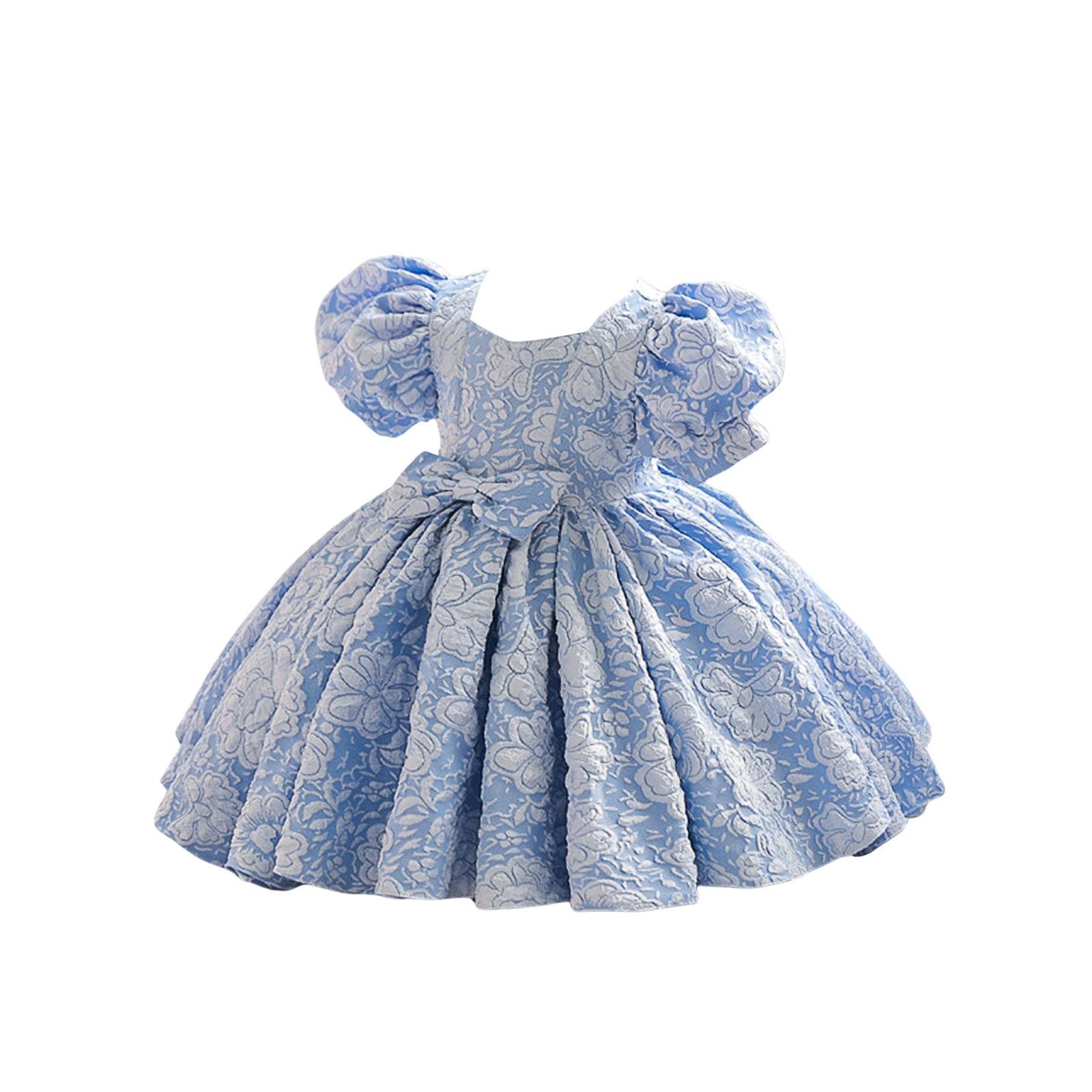 

Милое модное платье принцессы с рукавами-фонариками для маленькой девочки 120 небесно-голубой