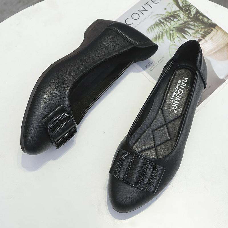 Middle-aged and Elderly Single Shoes Women's Elderly Shoes Low-heeled Thick-heeled Pointed Toe Shallow Mouth Work Shoes